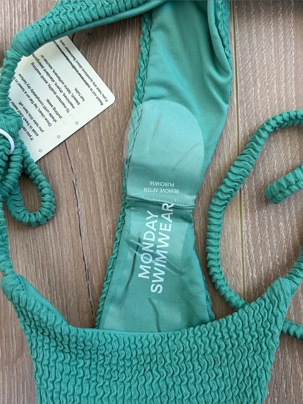 NWT New Monday Swimwear Palma Top and Palma Bottom in Pond Crinkle